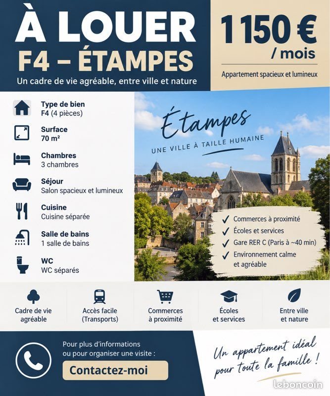 Appartement à louer, 70m², Étampes