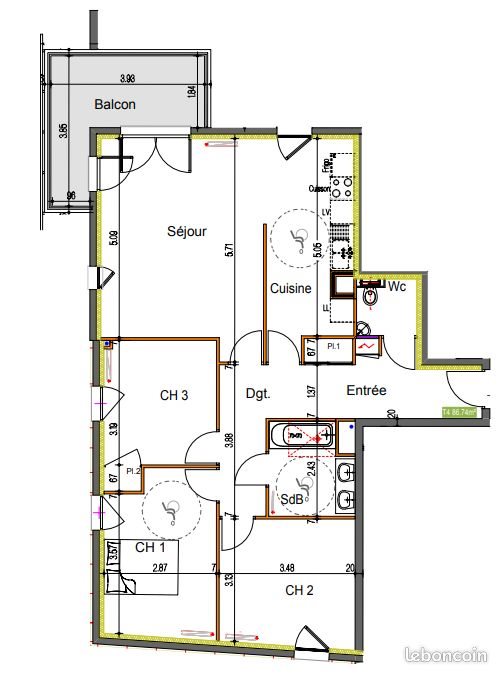 Appartement à louer, 87m², Dijon