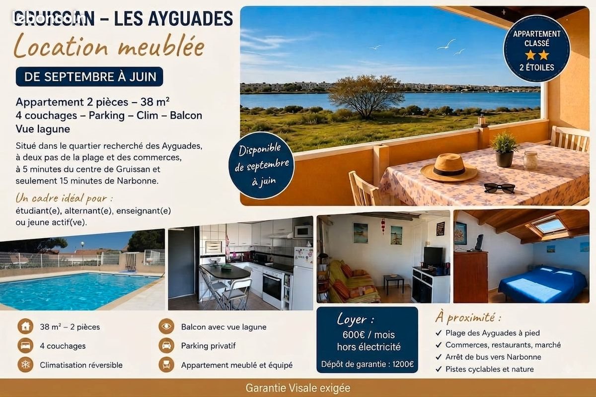 Appartement à louer, 38m², Gruissan