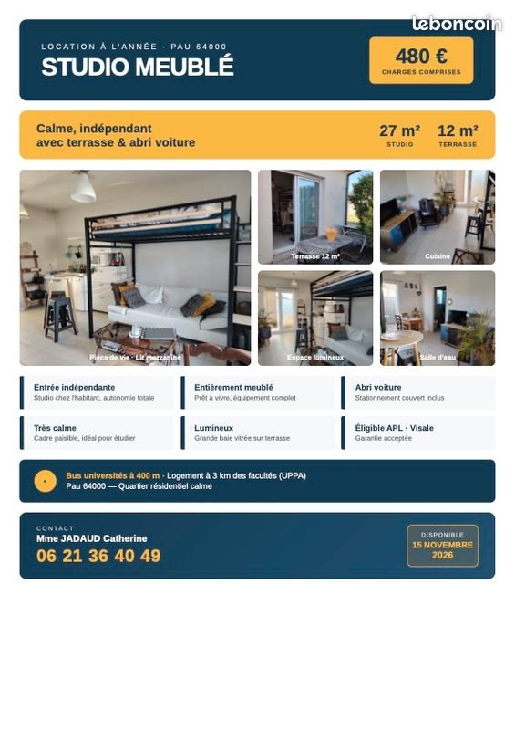 Appartement à louer, 27m², Pau