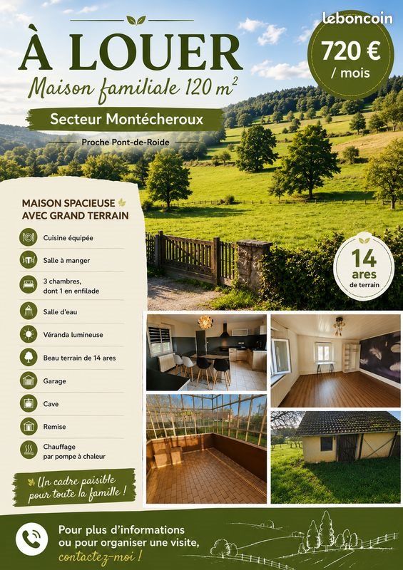 Maison à louer, 120m², Montécheroux