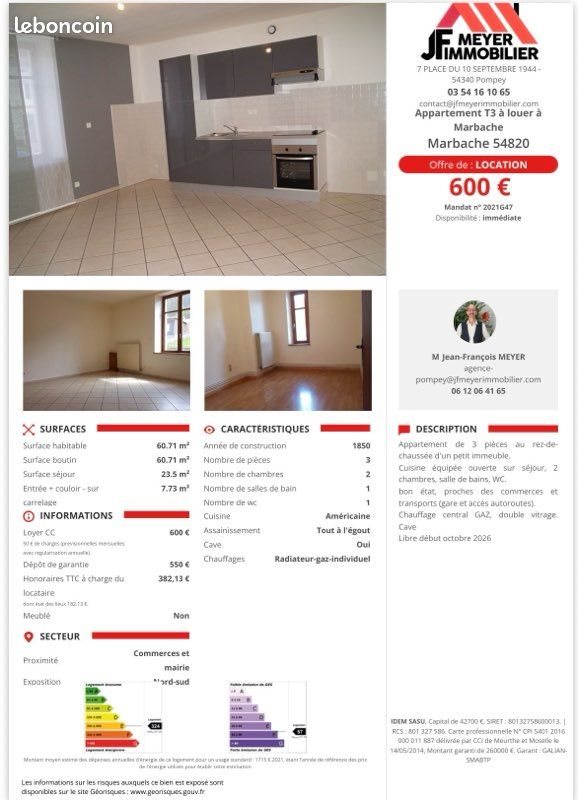 Appartement à louer, 60m², Marbache