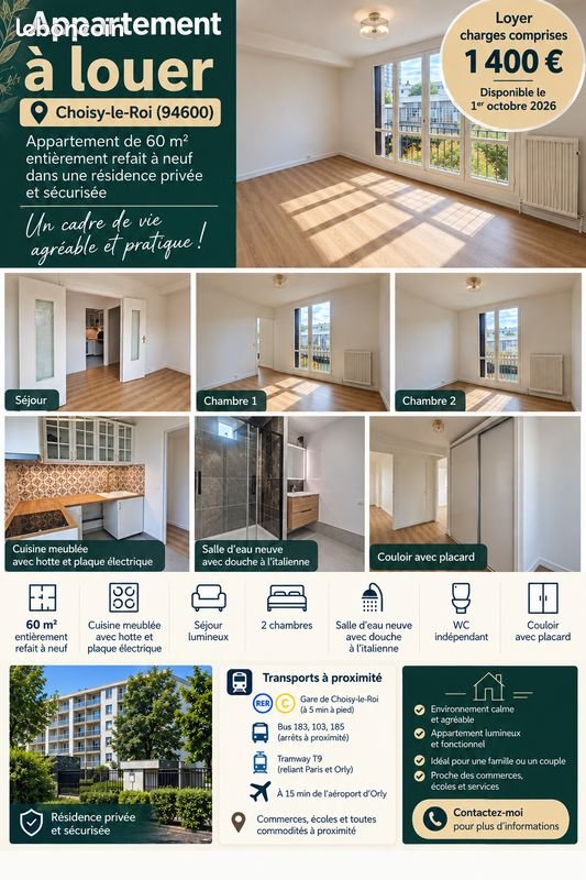 Appartement à louer, 60m², Choisy-le-Roi