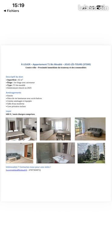 Appartement à louer, 42m², Joué-lès-Tours