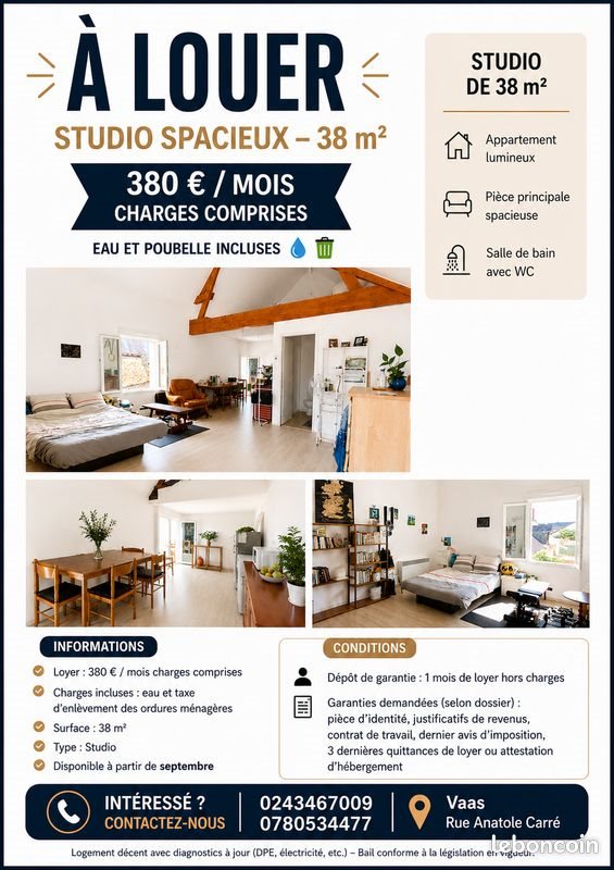 Appartement à louer, 38m², Vaas