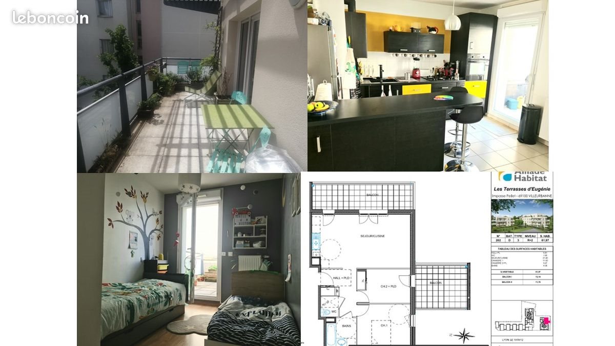 Appartement à louer, 62m², Villeurbanne