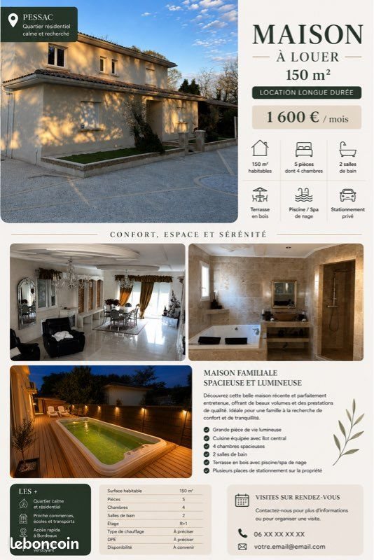 Maison à louer, 150m², Pessac