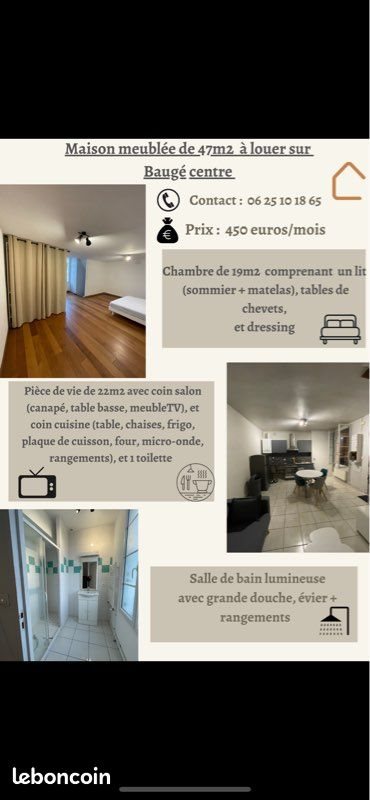 Maison à louer, 47m², Baugé