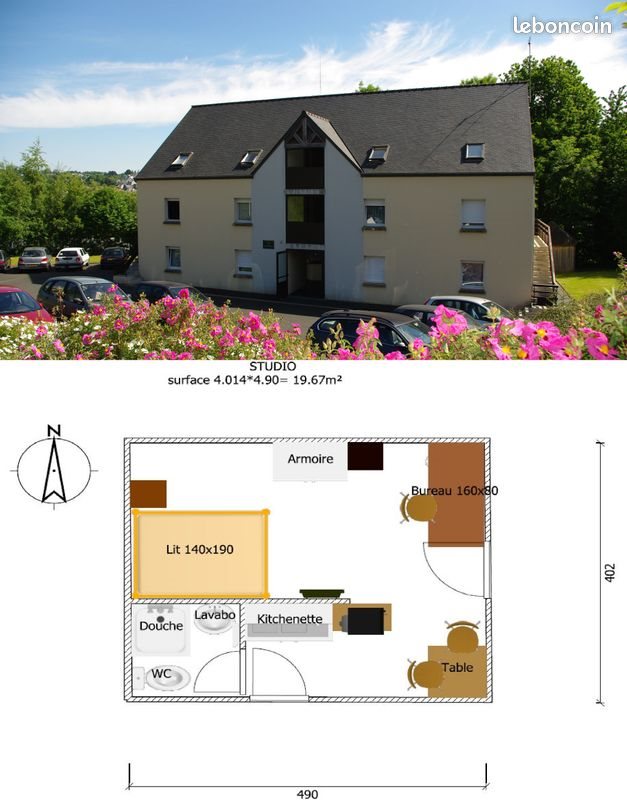 Appartement à louer, 20m², Lannion