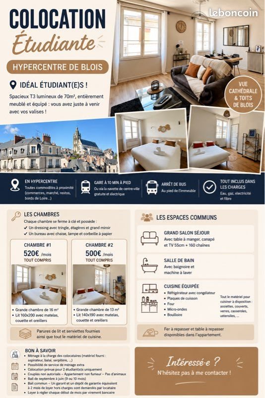 Appartement à louer, 70m², Blois