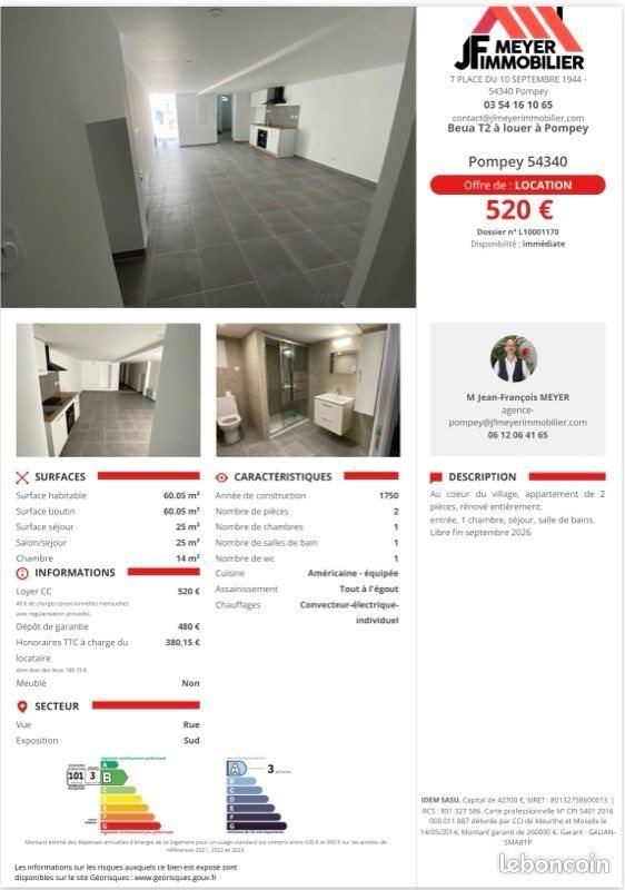 Appartement à louer, 60m², Pompey