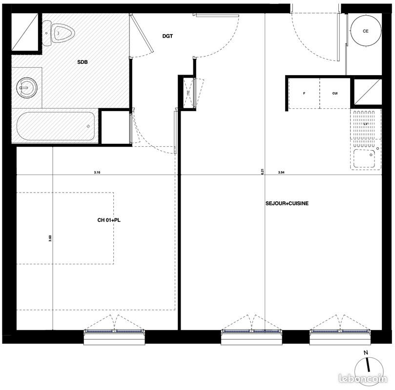 Appartement à louer, 43m², Bron