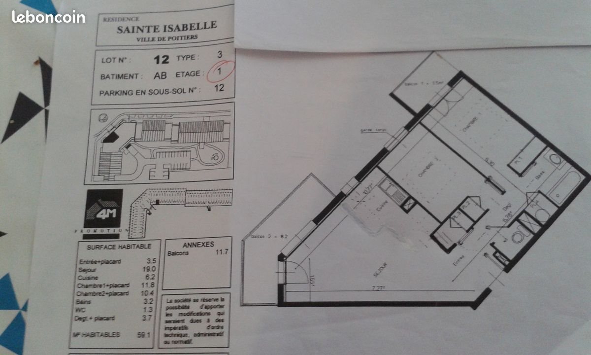 Appartement à louer, 59m², Poitiers