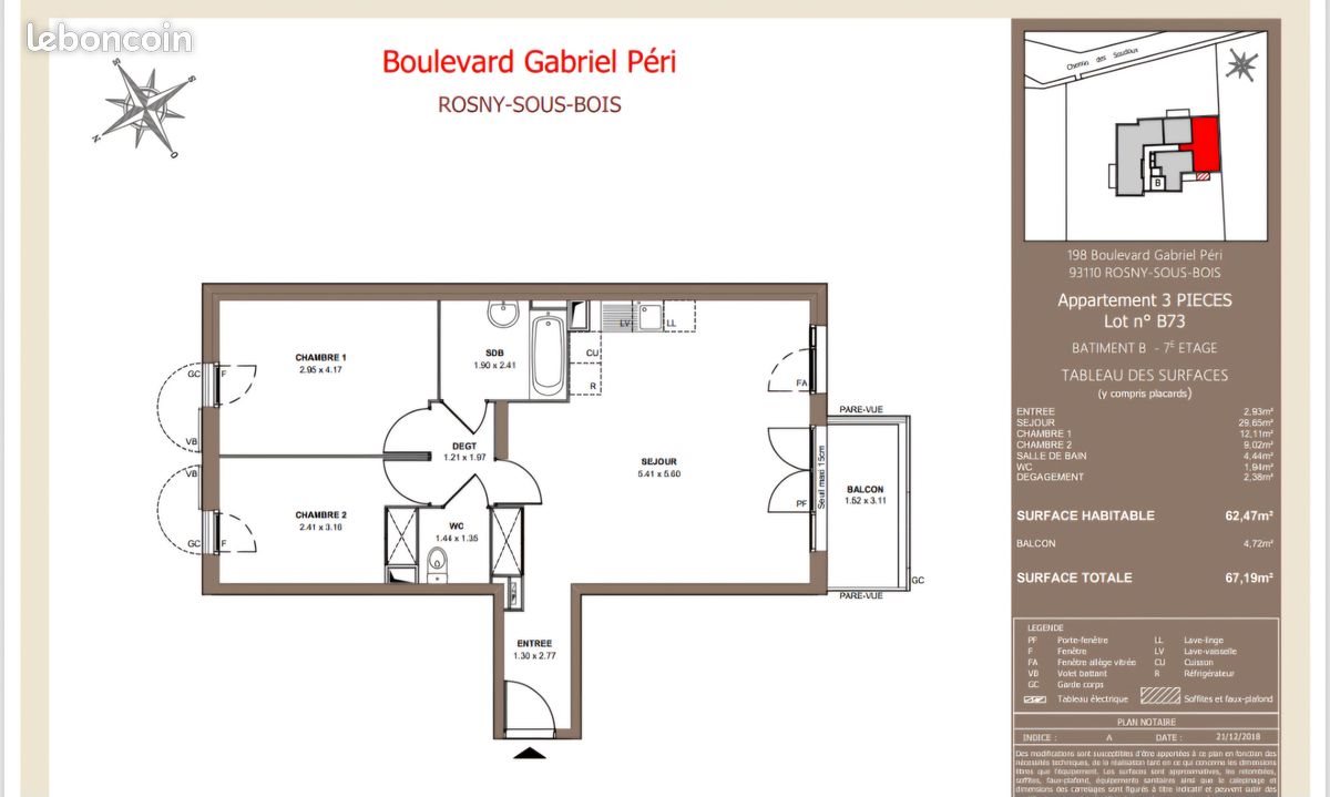 Appartement à vendre, 63m², Rosny-sous-Bois