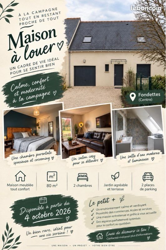 Maison à louer, 80m², Fondettes