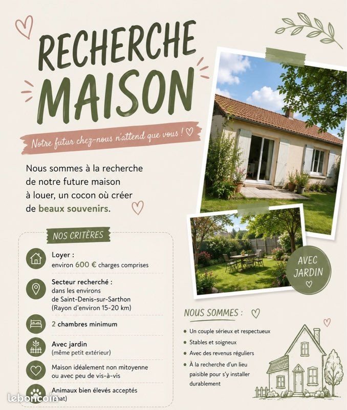 Maison à louer, 60m², Saint-Denis-sur-Sarthon