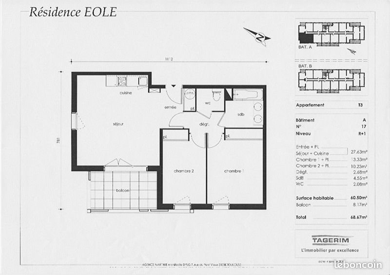 Appartement à louer, 60m², Colomiers