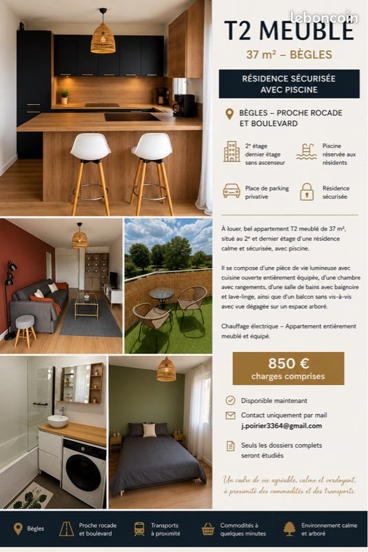 Appartement à louer, 37m², Bègles