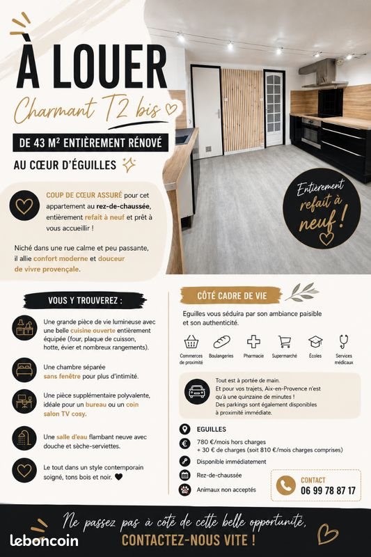 Appartement à louer, 42m², Éguilles