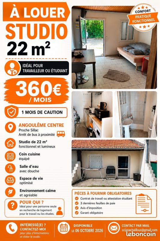 Appartement à louer, 22m², Angoulême