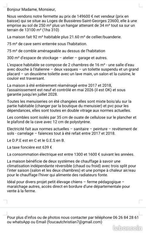 Maison à vendre, 92m², Bussière-Saint-Georges