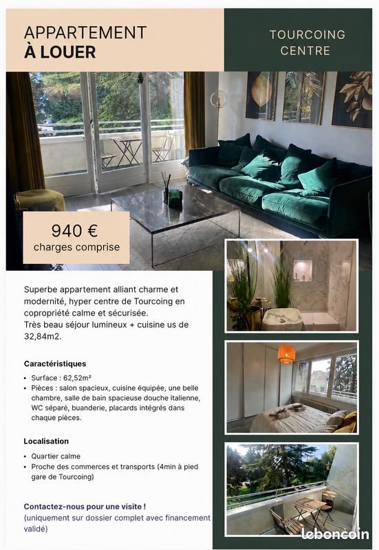 Appartement à louer, 63m², Tourcoing