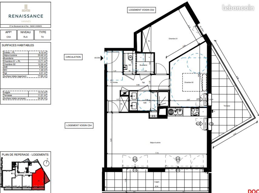 Appartement à louer, 78m², Vannes