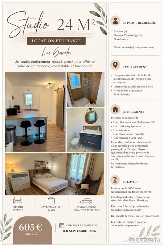 Appartement à louer, 24m², La Garde