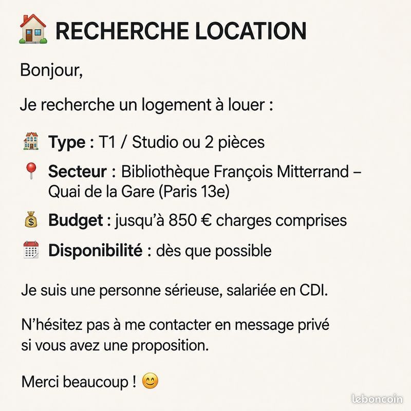 Appartement à louer, 25m², Paris 13ème