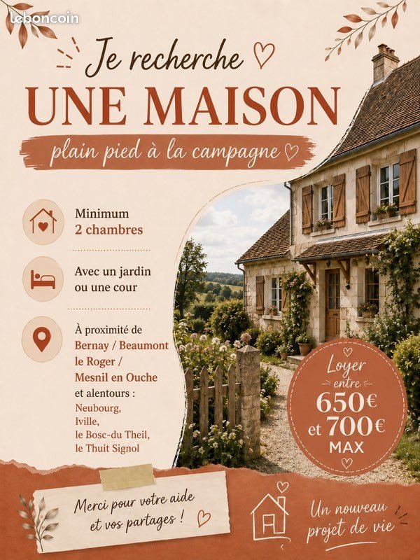 Maison à louer, 70m², Beaumont-le-Roger