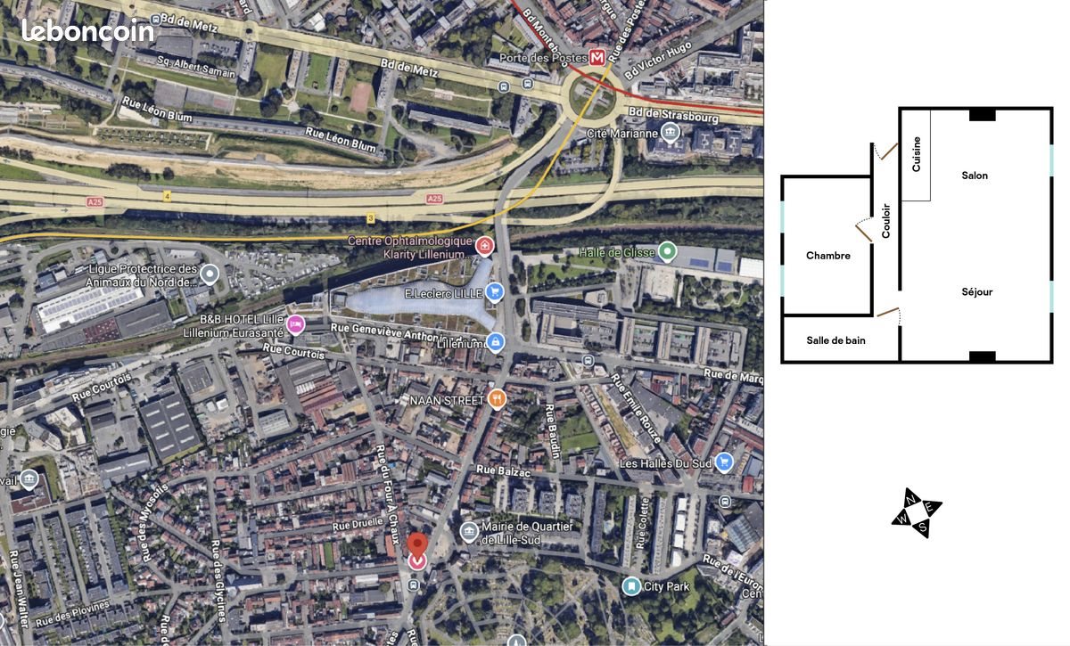 Appartement à louer, 50m², Lille