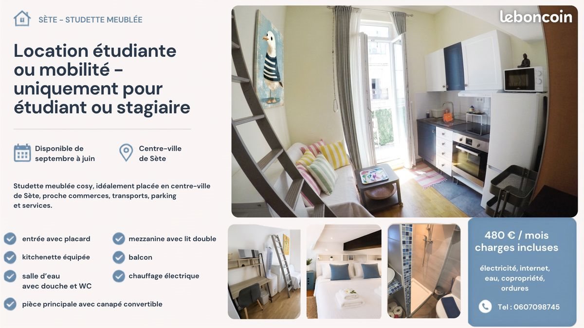 Appartement à louer, 12m², Sète