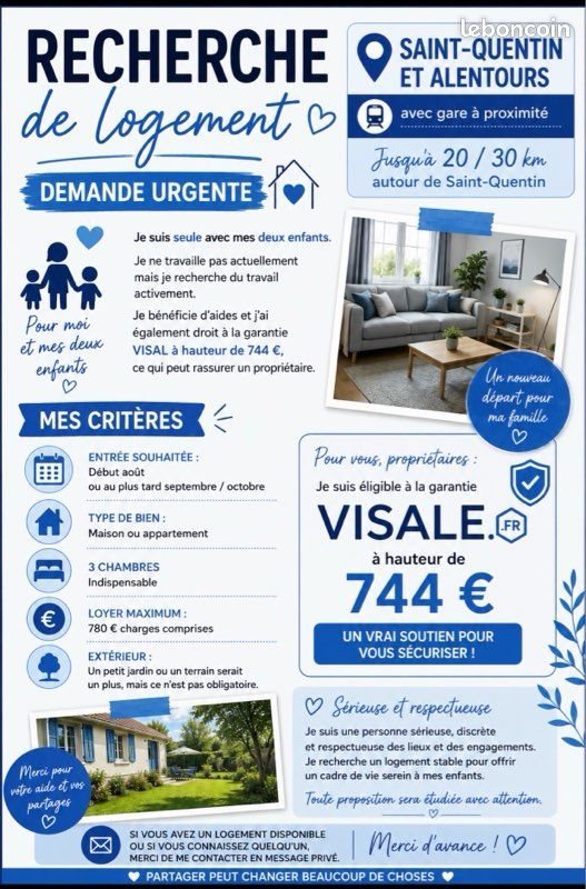 Appartement à louer, 70m², Saint-Quentin