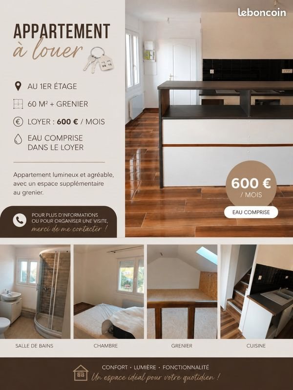 Appartement à louer, 60m², Quiévrechain