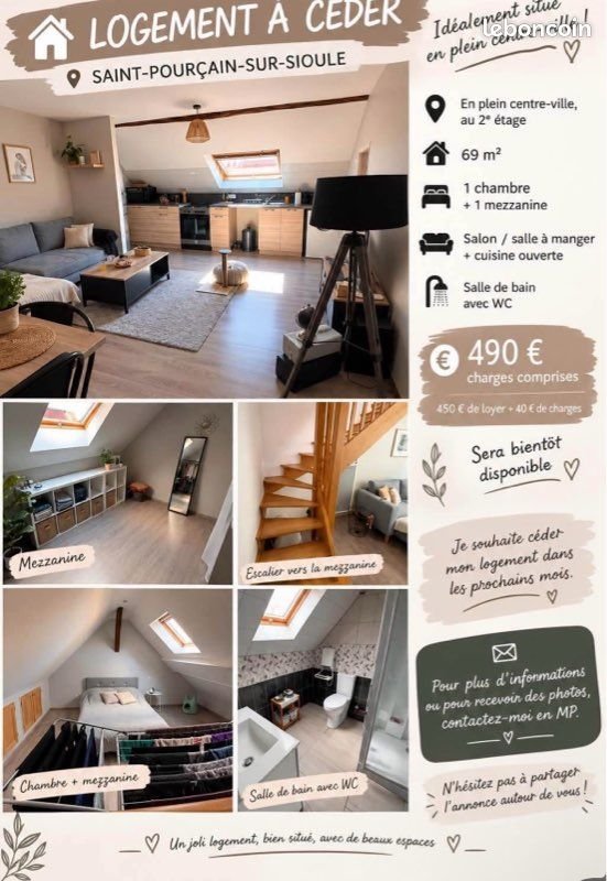Appartement à louer, 69m², Saint-Pourçain-sur-Sioule