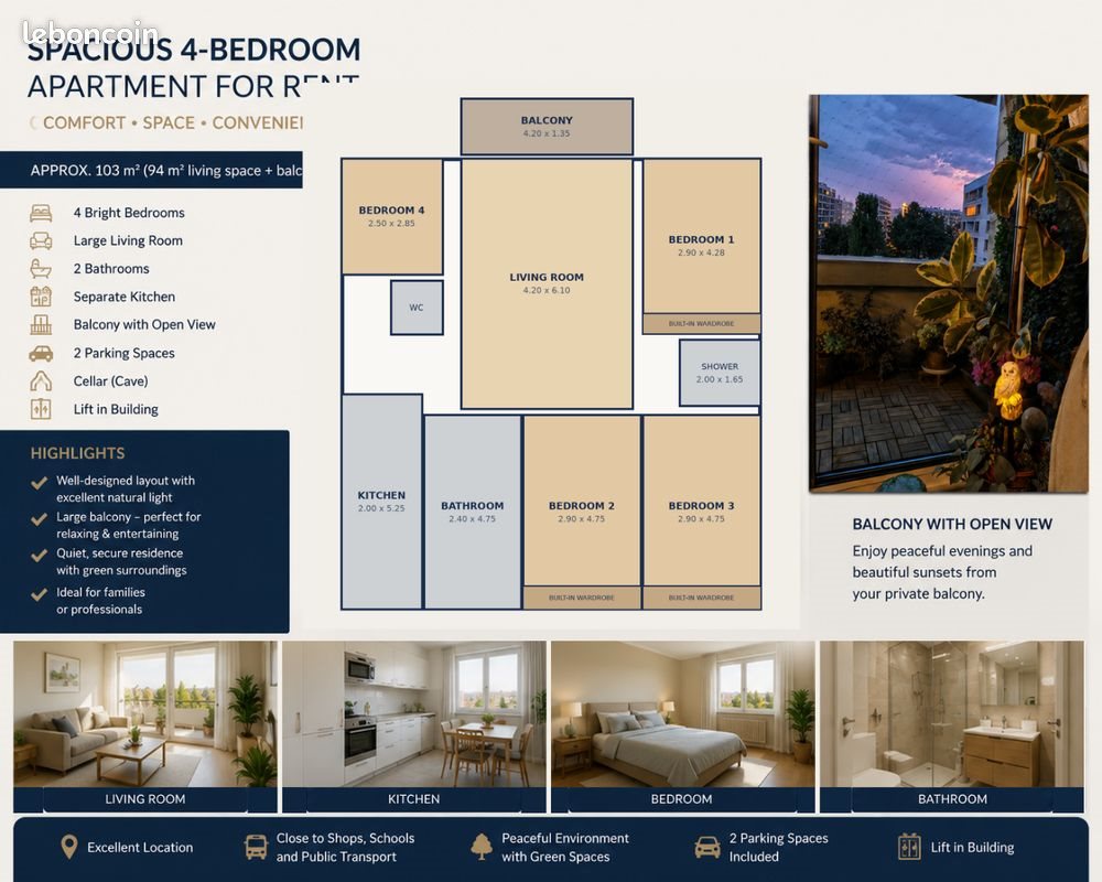 Appartement à louer, 94m², Meudon