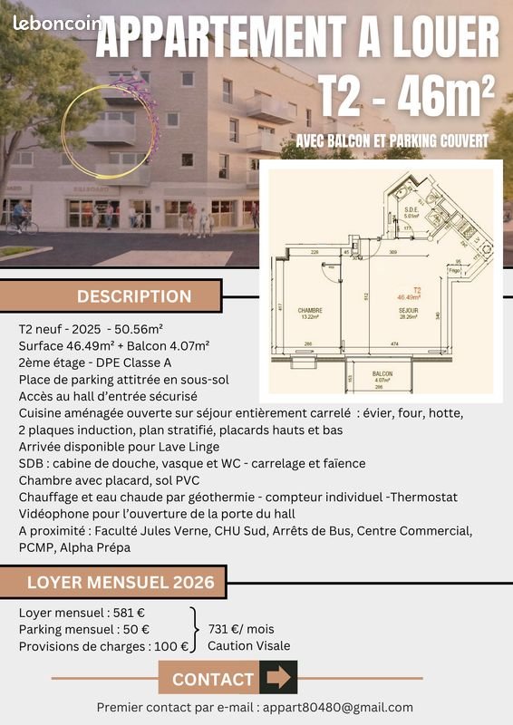 Appartement à louer, 46m², Pont-de-Metz