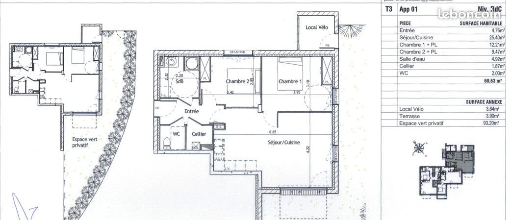 Appartement à louer, 61m², Melesse