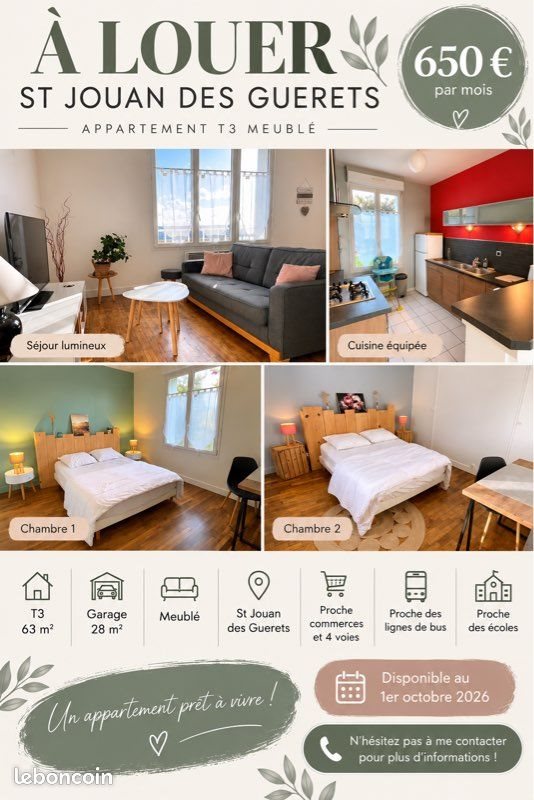 Appartement à louer, 63m², Saint-Jouan-des-Guérets