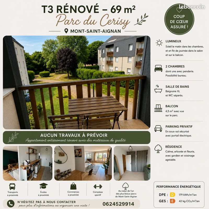 Appartement à vendre, 69m², Mont-Saint-Aignan