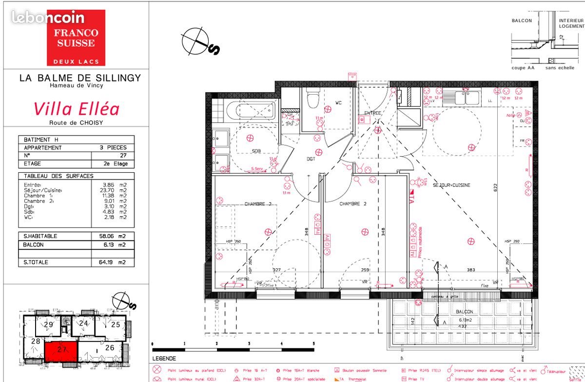 Appartement à louer, 58m², La Balme-de-Sillingy