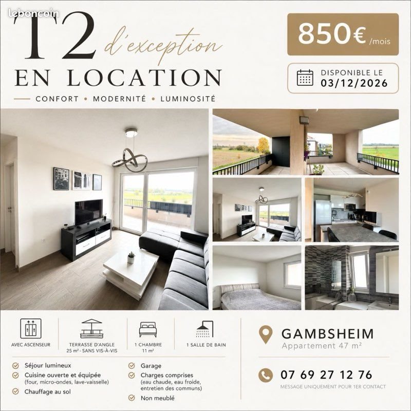 Appartement à louer, 47m², Gambsheim