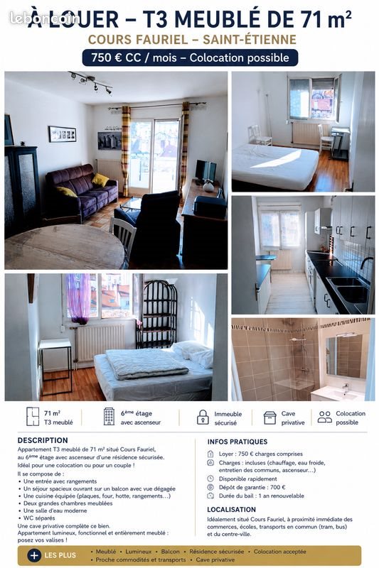 Appartement à louer, 71m², Saint-Etienne