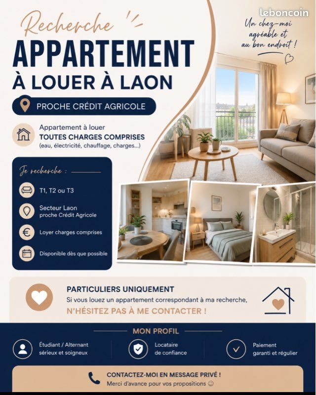 Appartement à louer, 50m², Laon