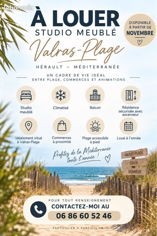 Appartement à louer, 18m², Valras-Plage