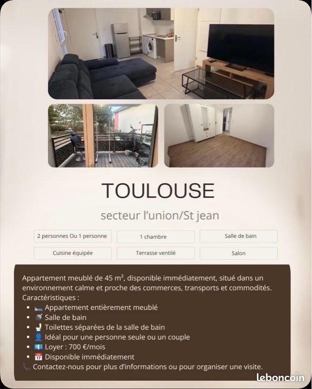 Appartement à louer, 50m², Saint-Jean