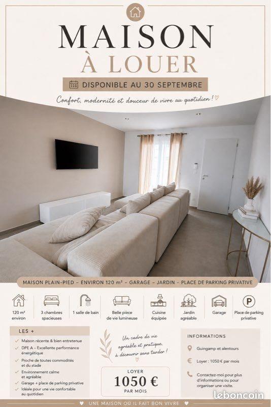 Maison à louer, 90m², Guingamp