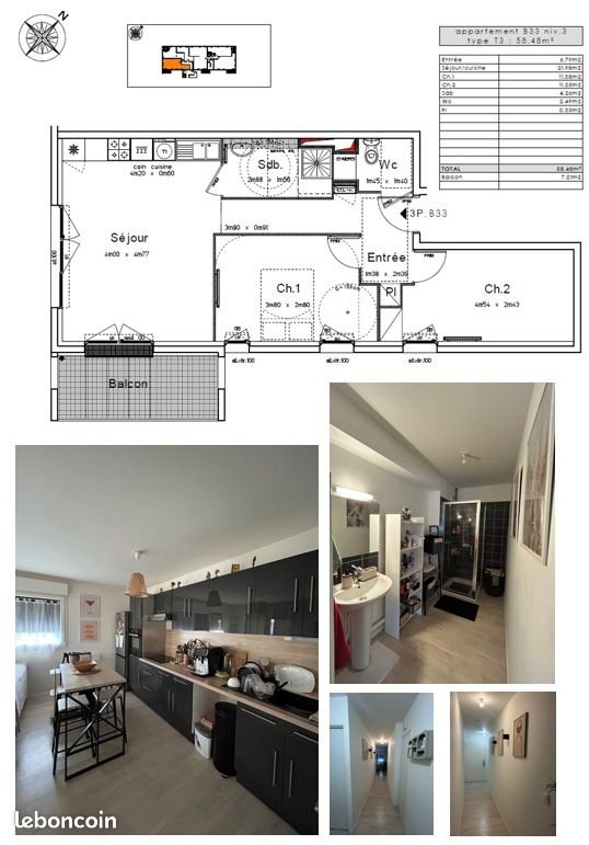 Appartement à louer, 58m², Caen