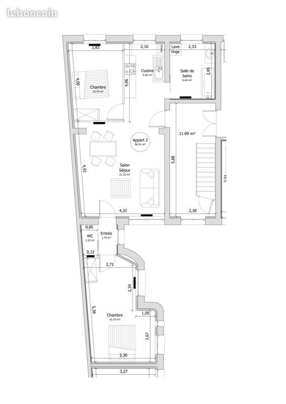 Appartement à louer, 65m², Lille