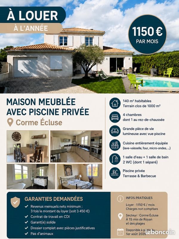 Maison à louer, 140m², Corme-Ecluse